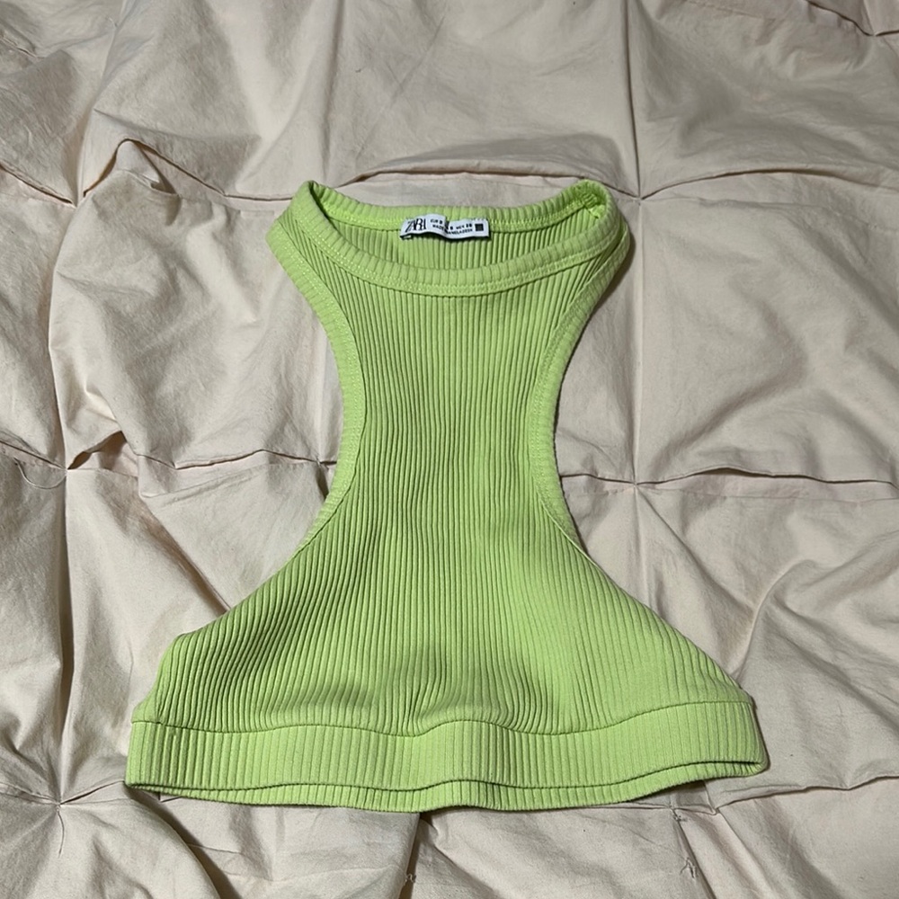 Zara Lime Green Ribbed Knit Top